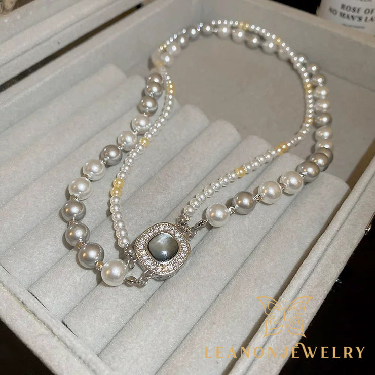 Zirconia Pearl Double Layers Necklace