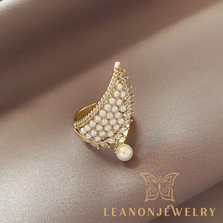 Angel Wings Zirconia Pearl Ring