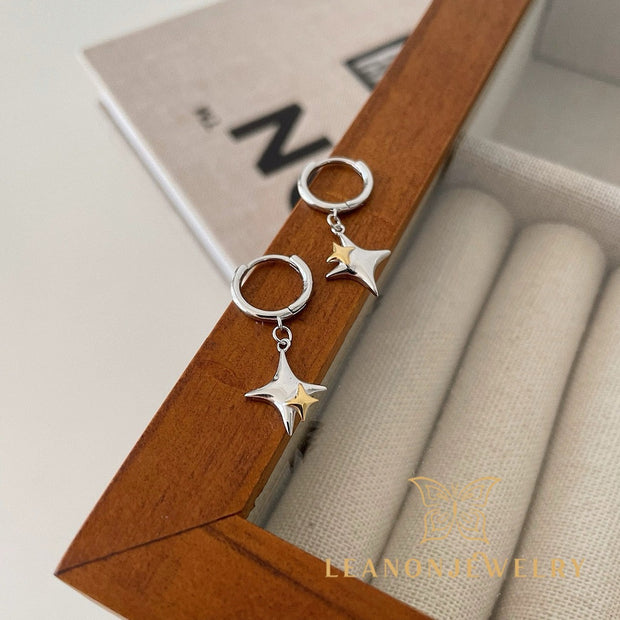 Sterling Silver Star Hoop Earrings