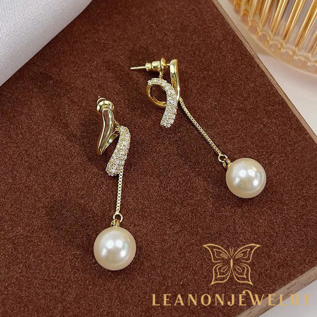 Rhinestone Spiral Pearl Earrings