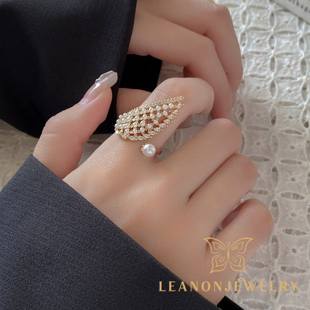 Angel Wings Zirconia Pearl Ring