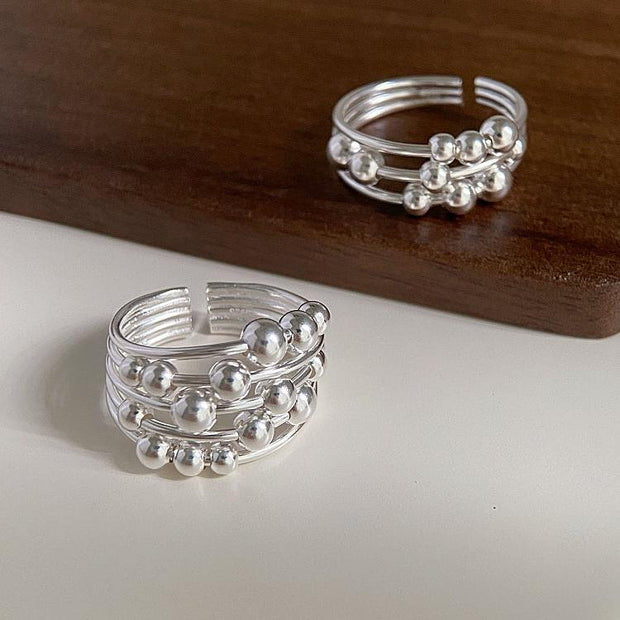 S925 Silver Multi Layers Line Beads Ring