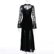 Women's Dark Lace Fishtail Long Sleeve Dress