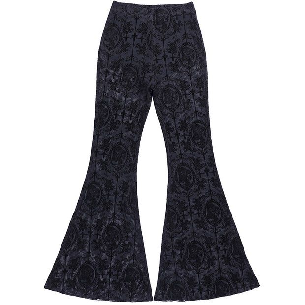 Women's Gothic Sexy Slim Printed Lace Flared Pants