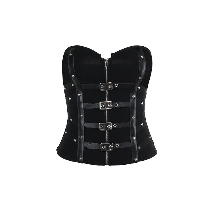 Women's Fishbone Sheath Leather Button Vest