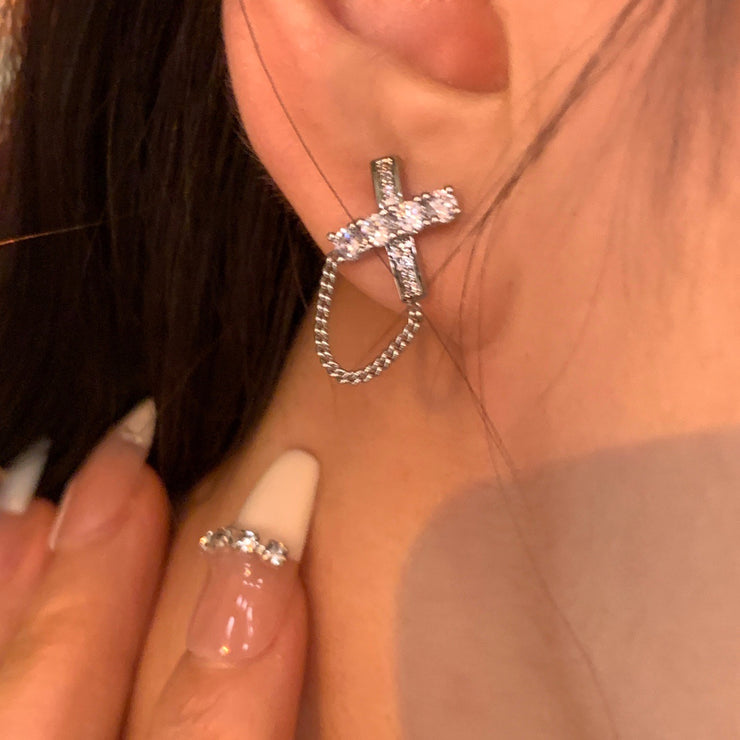 Zircon Cross Chain Earrings