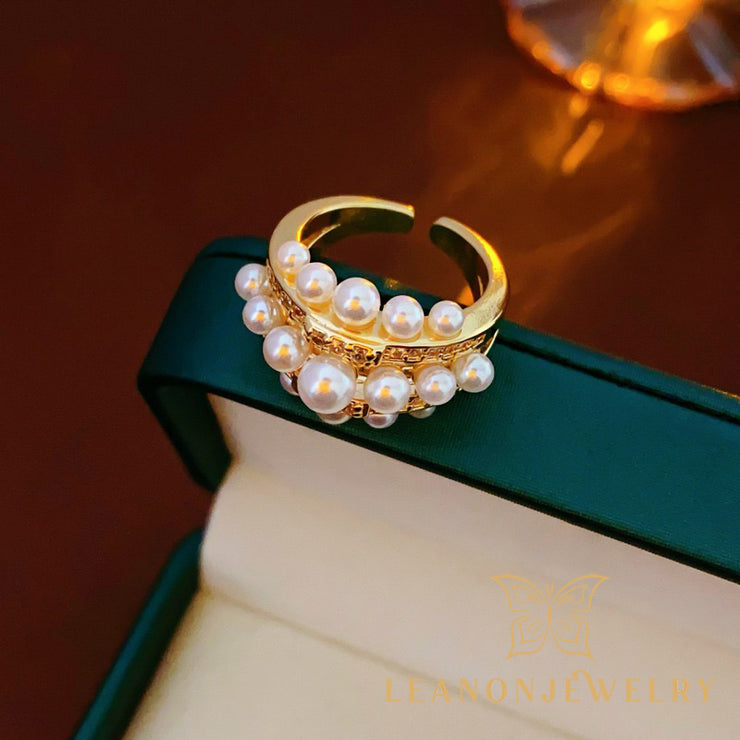 Zircon Openwork Multi Layered Pearl Ring