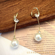 Long Pearl Zirconia Earrings