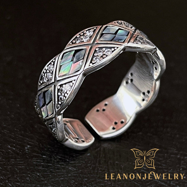 Sterling Silver Lattice Colored Shell Adjustable Ring