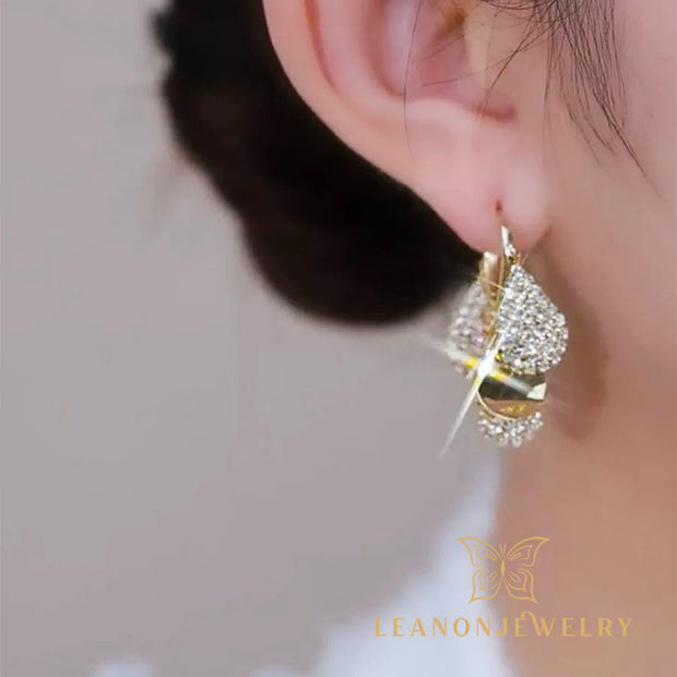 Full Diamond Drop Hoop Earrings