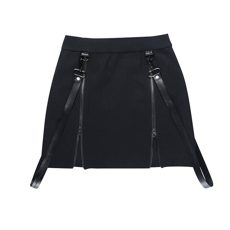 Women's Gothic Double Zipper Hip Split Skirt