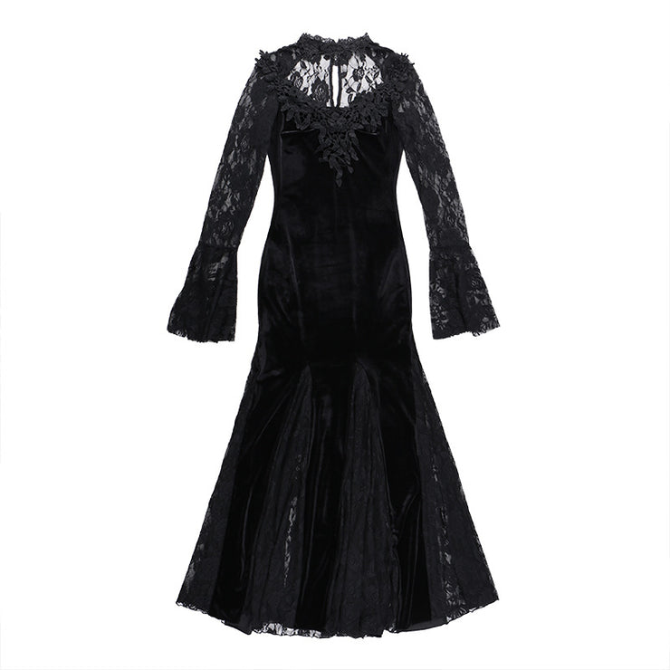 Women's Dark Lace Fishtail Long Sleeve Dress