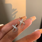 Zircon Cross Chain Earrings