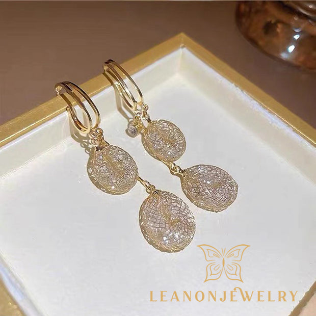 Hollow Metal Mesh Crystal Earrings