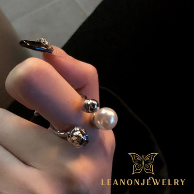 Metal Ball Pearl Adjustable Ring