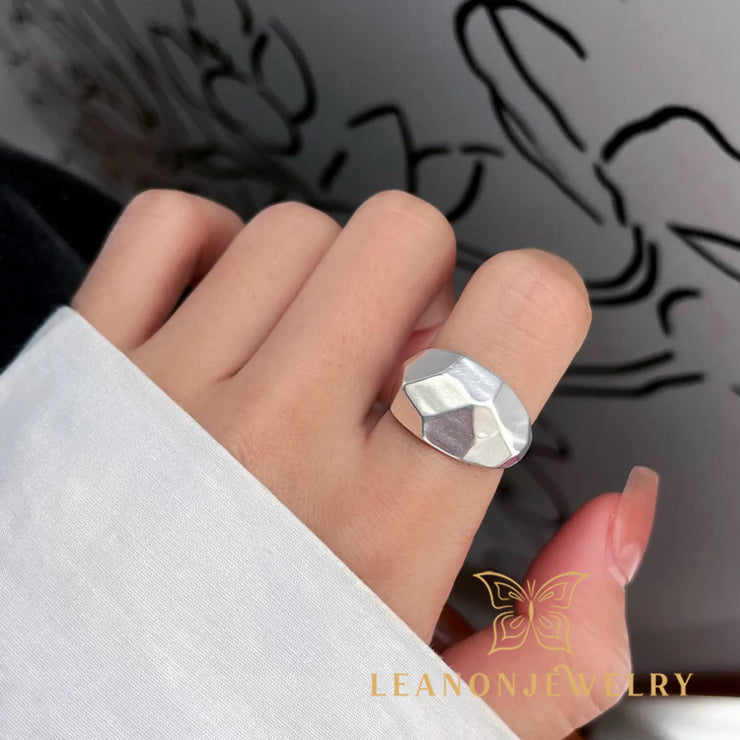 Sterling Silver Polygonal Diamond Adjustable Ring