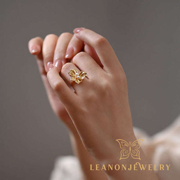 Pearl Flower Adjustable Ring