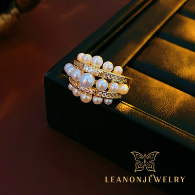 Zircon Openwork Multi Layered Pearl Ring