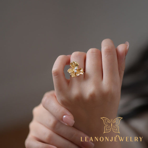 Pearl Flower Adjustable Ring