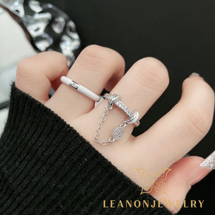 Round Chain Tassel Adjustable Ring