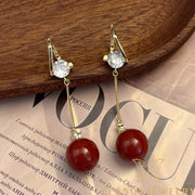 Long Pearl Zirconia Earrings