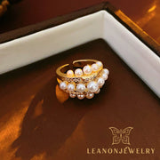 Zircon Openwork Multi Layered Pearl Ring