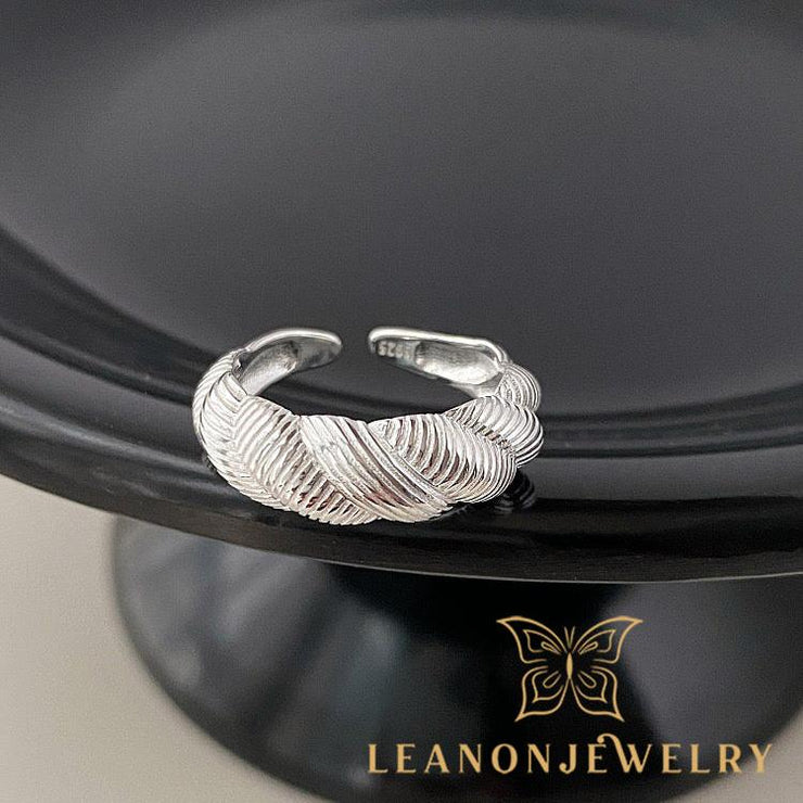 Sterling Silver Striped Adjustable Ring