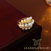 Zircon Openwork Multi Layered Pearl Ring