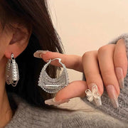 Zirconia Bag Chain Tassel Hoop Earring