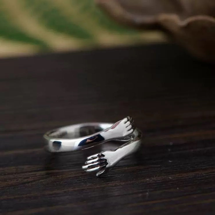 Sterling Silver Love Embrace  Adjustable Ring