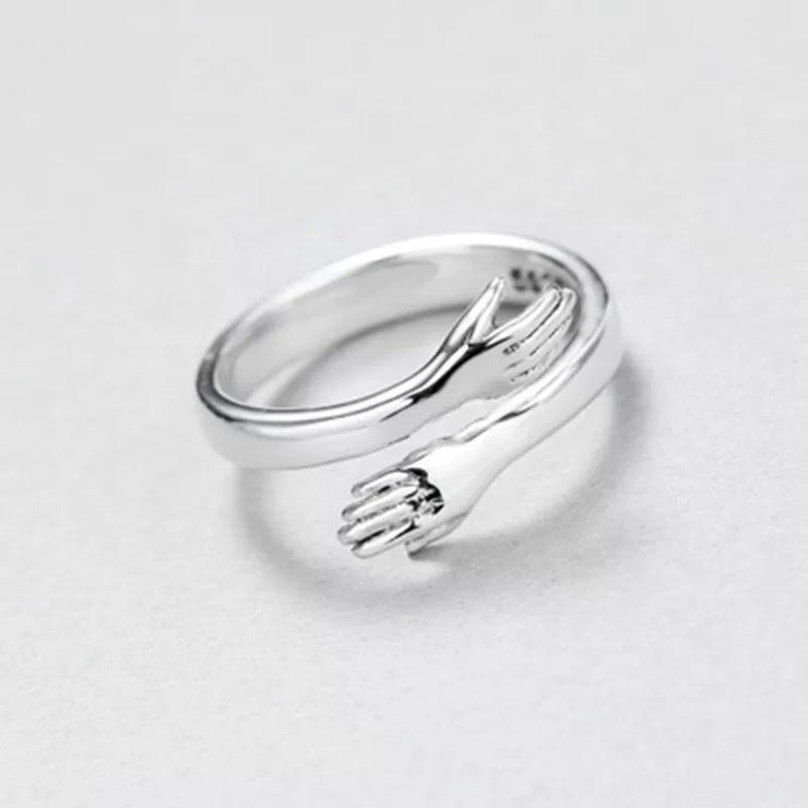 Sterling Silver Love Embrace  Adjustable Ring