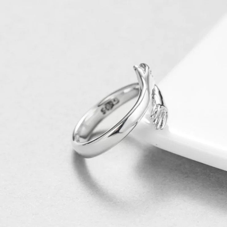 Sterling Silver Love Embrace  Adjustable Ring