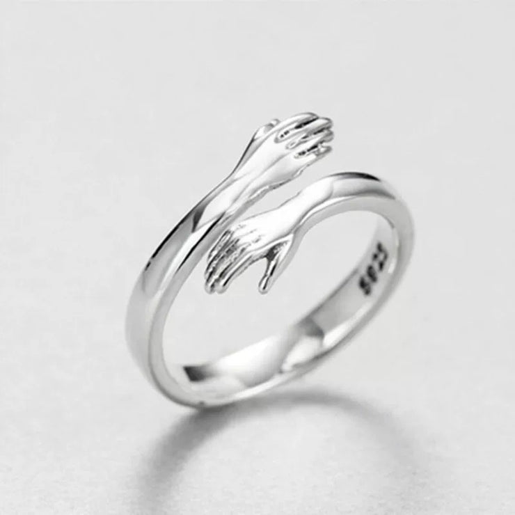 Sterling Silver Love Embrace  Adjustable Ring