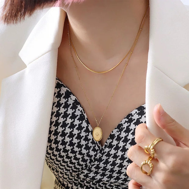 Octomoment Oval Double Layer Necklace