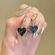 Black Sparkly Diamond Heart Earrings