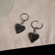 Black Sparkly Diamond Heart Earrings