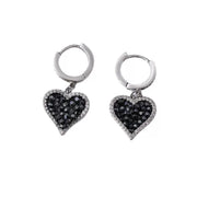 Black Sparkly Diamond Heart Earrings