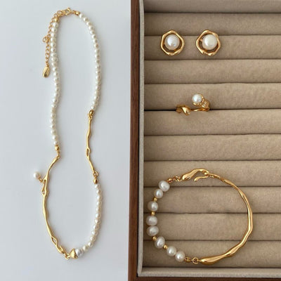 'Golden Bough & Jade Leaf' Natural Pearl Set