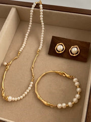 'Golden Bough & Jade Leaf' Natural Pearl Set