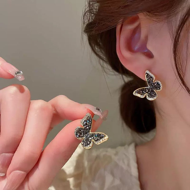 Black Diamonds Butterfly Earrings