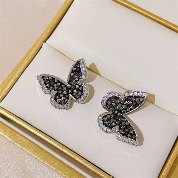 Black Diamonds Butterfly Earrings