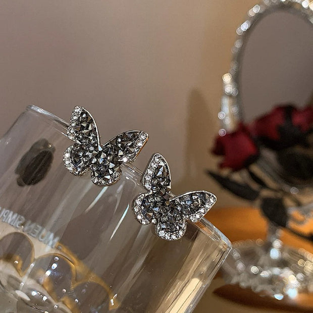 Black Diamonds Butterfly Earrings