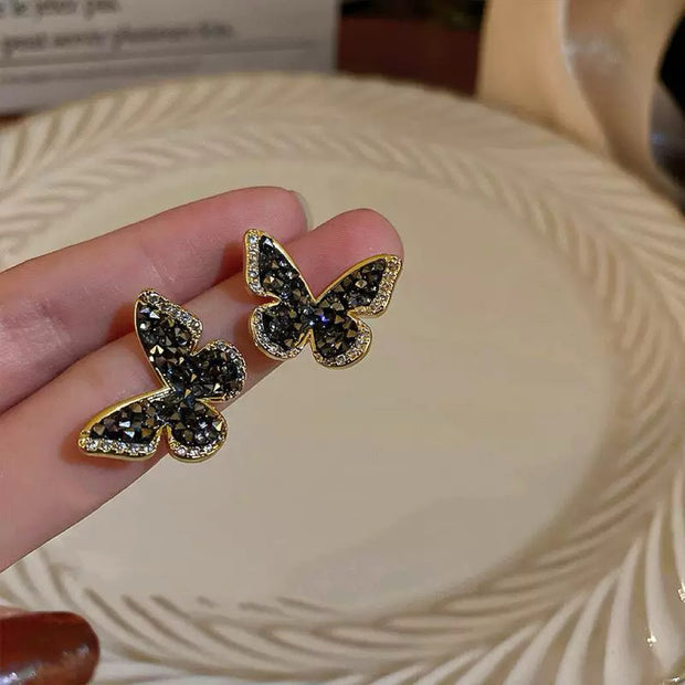 Black Diamonds Butterfly Earrings