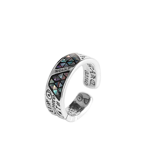 Sterling Silver  Colorful Shell Graffiti Adjustable Ring