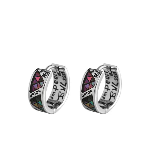 Sterling Silver  Colorful Shell Graffiti Adjustable Ring