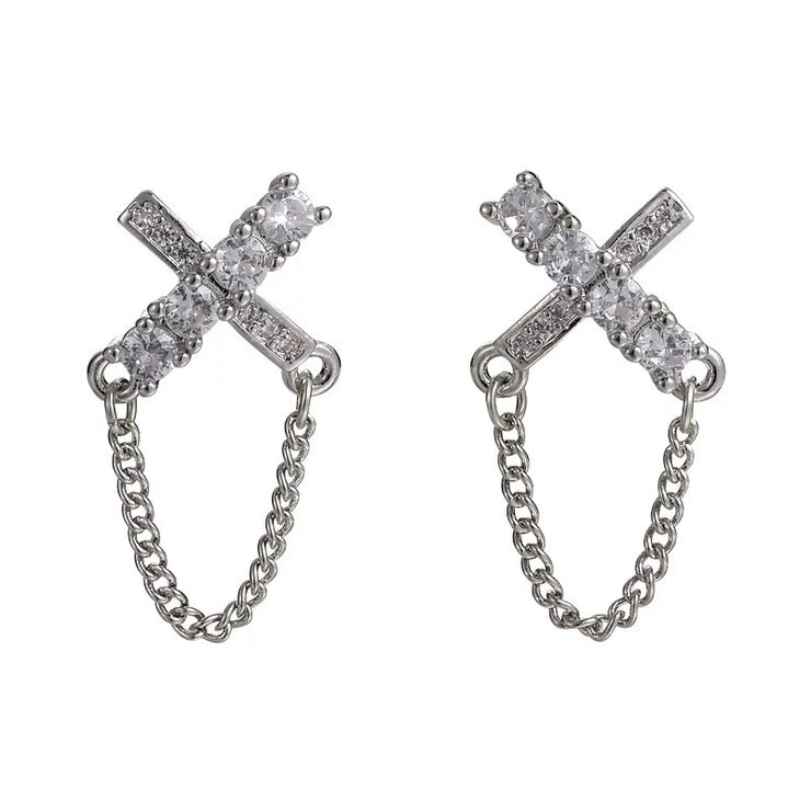 Zircon Cross Chain Earrings