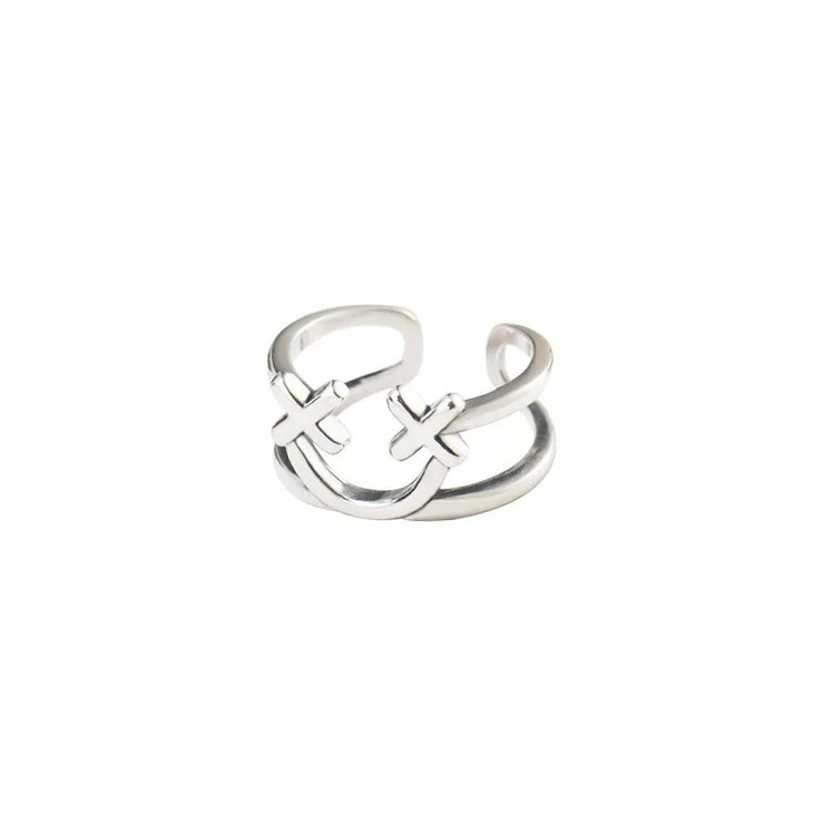 Sterling Silver Double Smiley Adjustable Ring