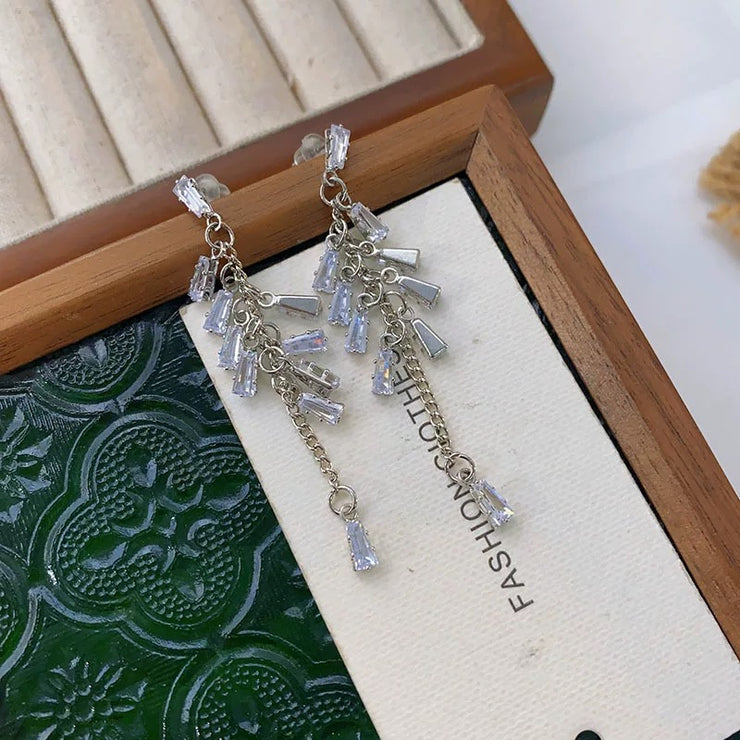 Crystal Tassel Long Earrings