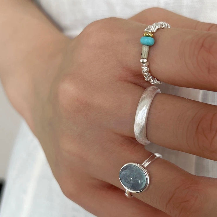 Sterling Silver Natural Aquamarine Adjustable Ring