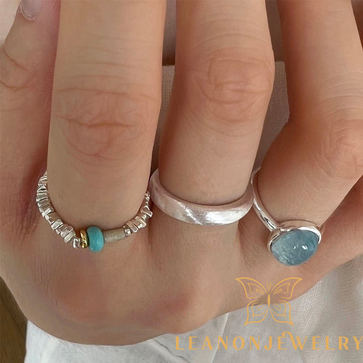 Sterling Silver Natural Aquamarine Adjustable Ring